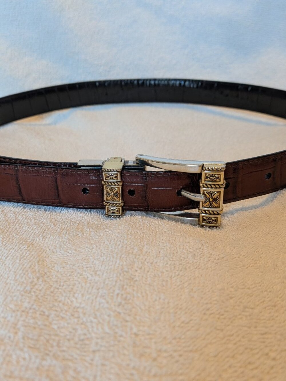 Brighton Belt Medium 30 Reversible Black Brown Croc Embossed Silver Gold Floral